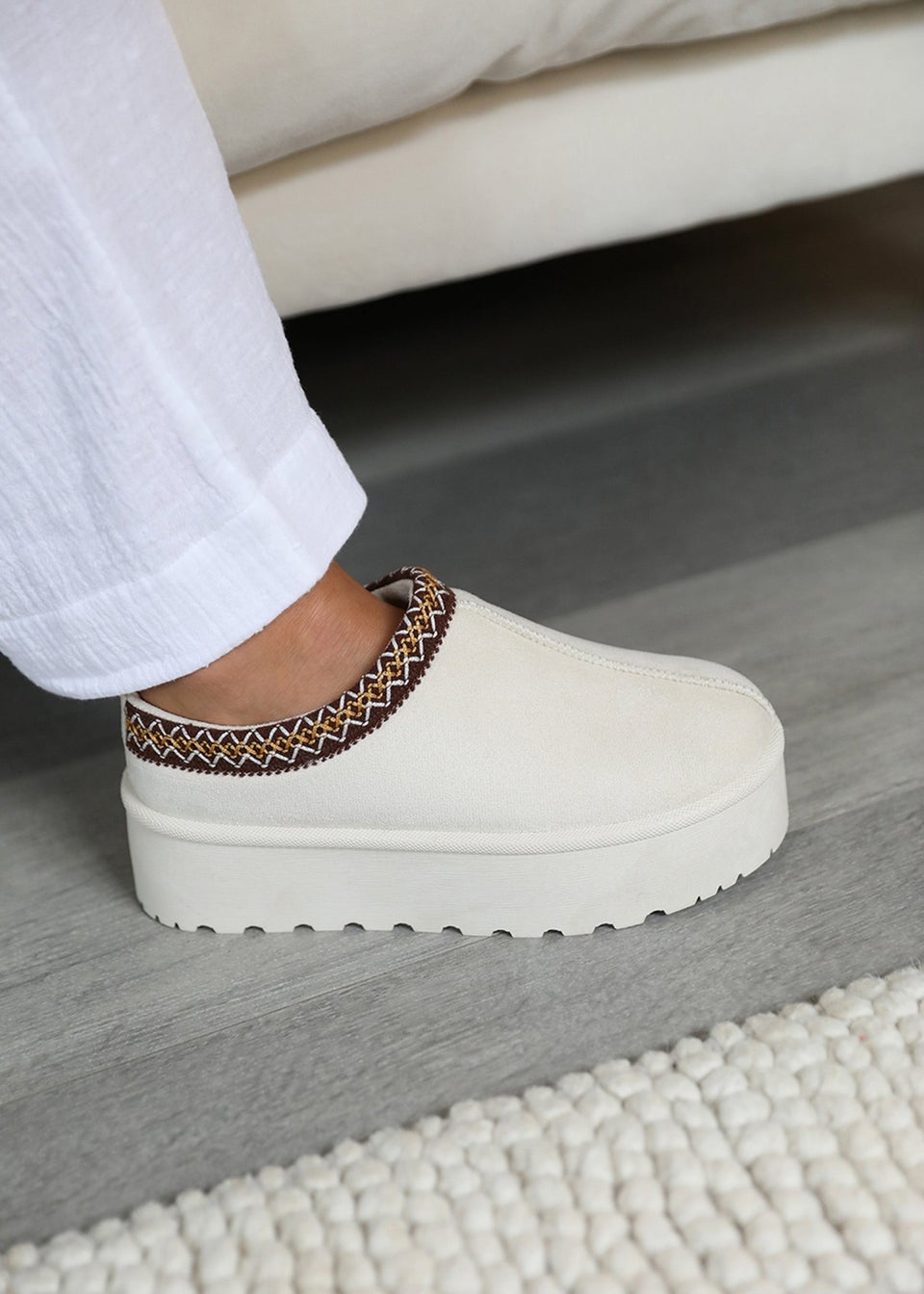 Where's That From Allegra Cream Suede Embroidered Ankle Slipper Boots