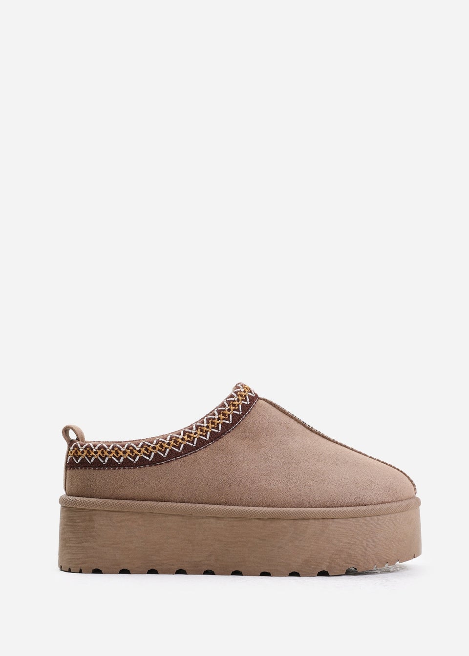 Where's That From Allegra Camel Faux-Suede Embroidered Ankle Slipper Boots
