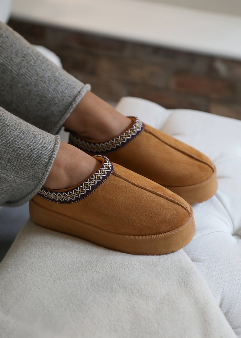 Where's That From Allegra Chestnut Suede Embroidered Ankle Slipper Boots