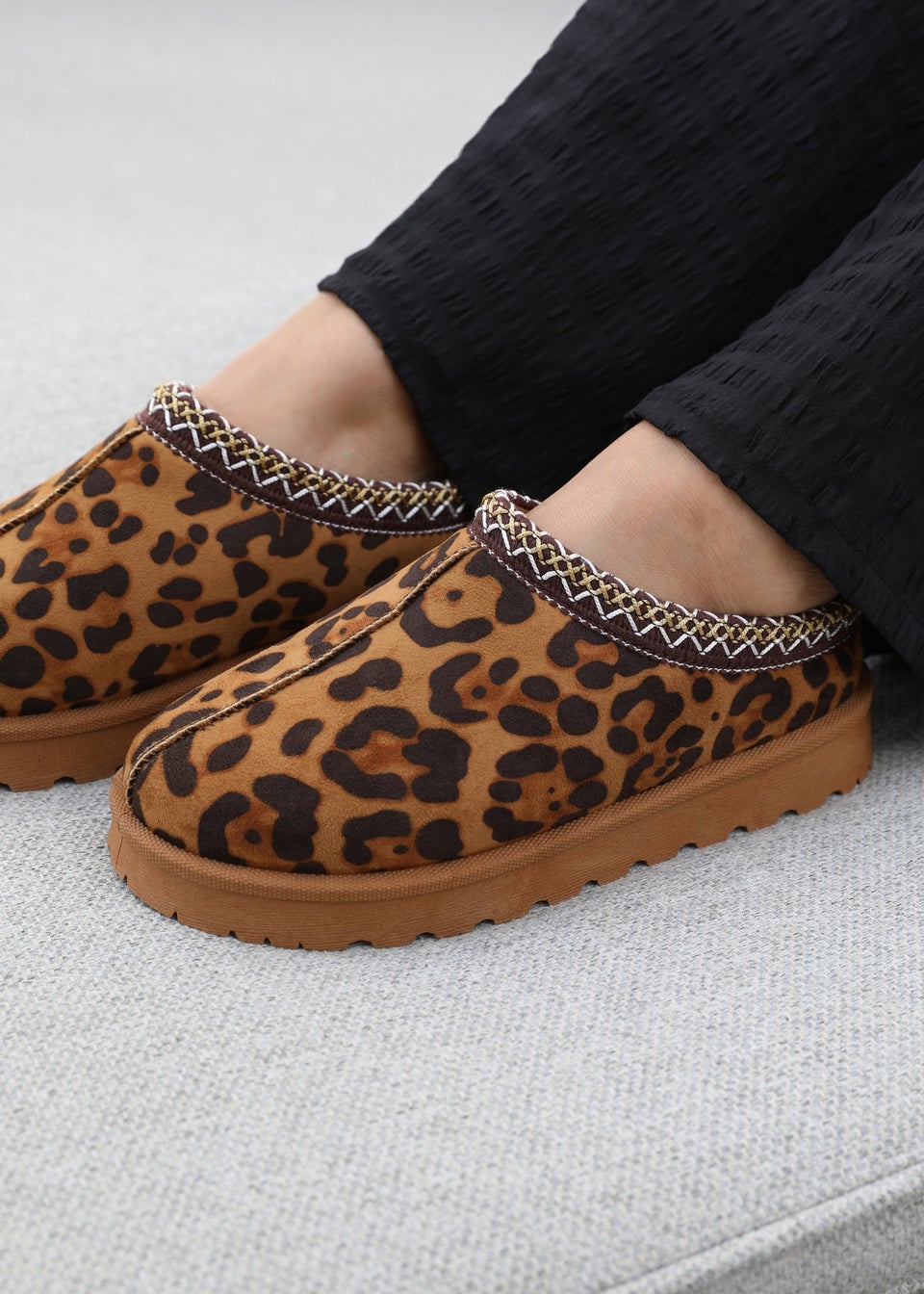 Where s That From Pine Leopard Faux Suede Fur Lining Slipper Boots Matalan