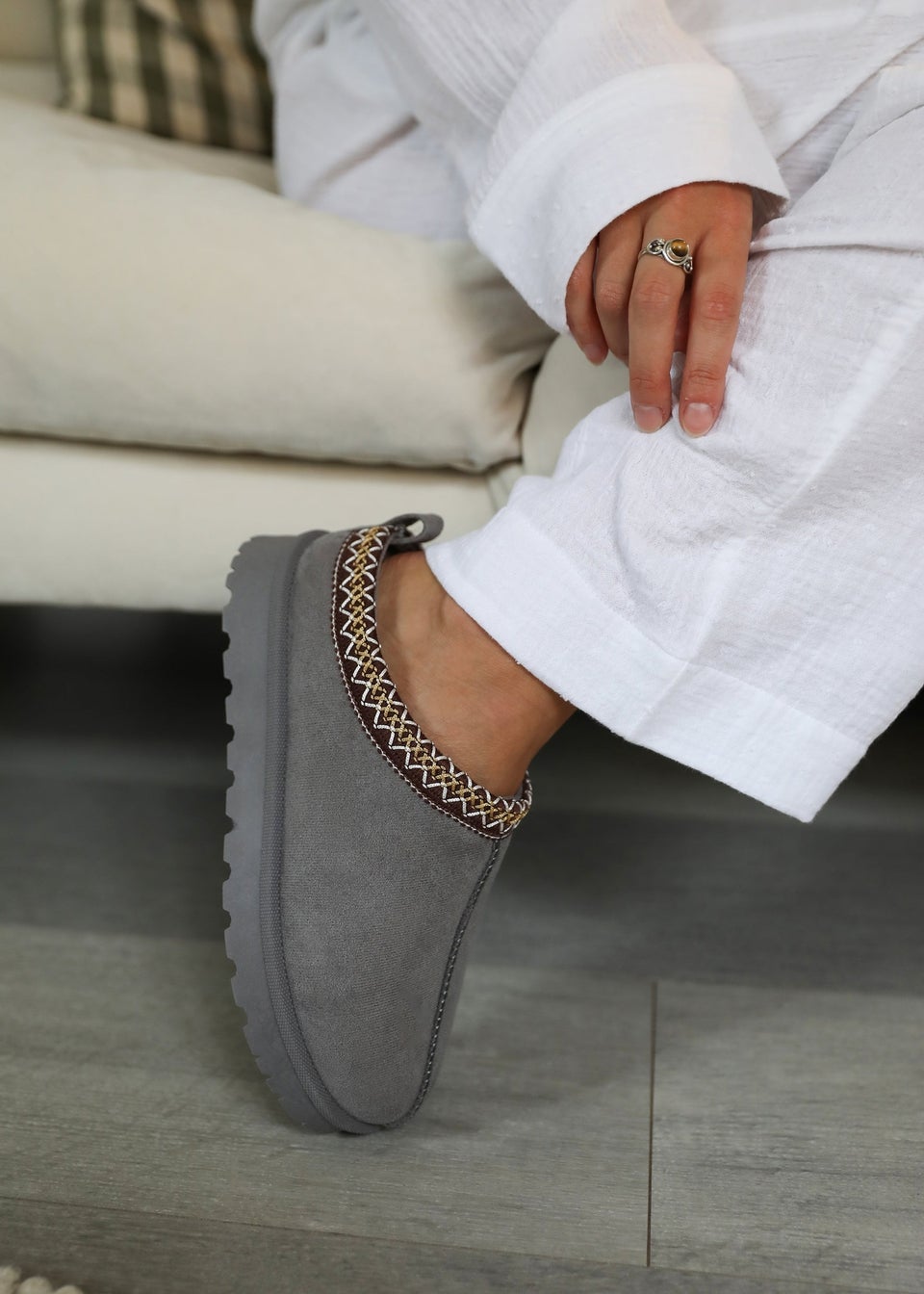 Where s That From Pine Grey Suede Fur Lining Slipper Boots Matalan