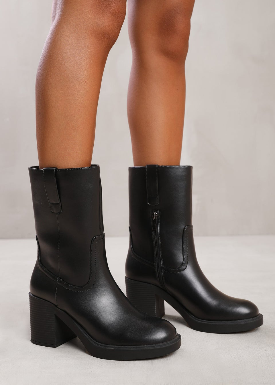 Where's That From Cherish Black Mid Calf Side Zip Boots