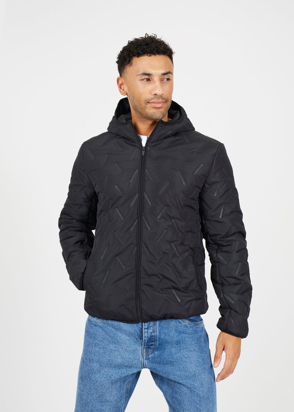 Brave Soul Black Short Heat Seal Padded Hooded Jacket Matalan