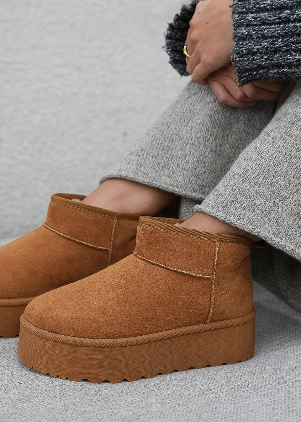 Where s That From Zyla Chestnut Faux Suede Fur Lining Slipper Boots Matalan
