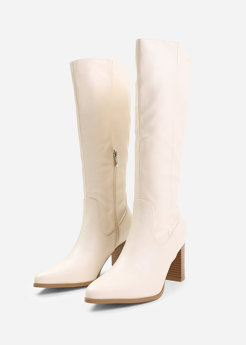 Cream calf length boots shop