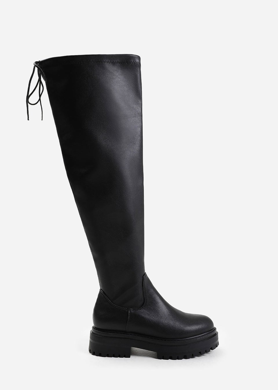 Black leather wide calf over the knee boots clearance