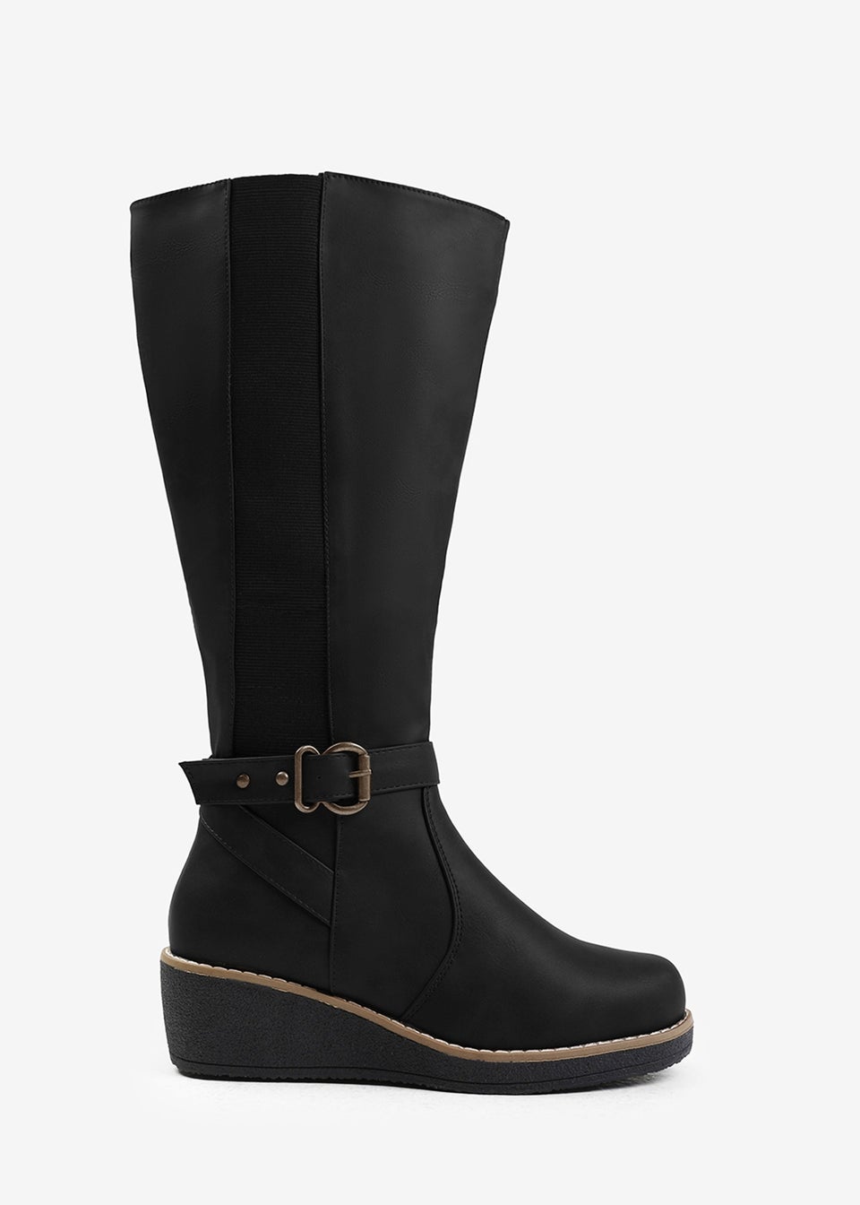 Where s That From Ayleen Black Wide Calf Wedge Knee High Boots Matalan