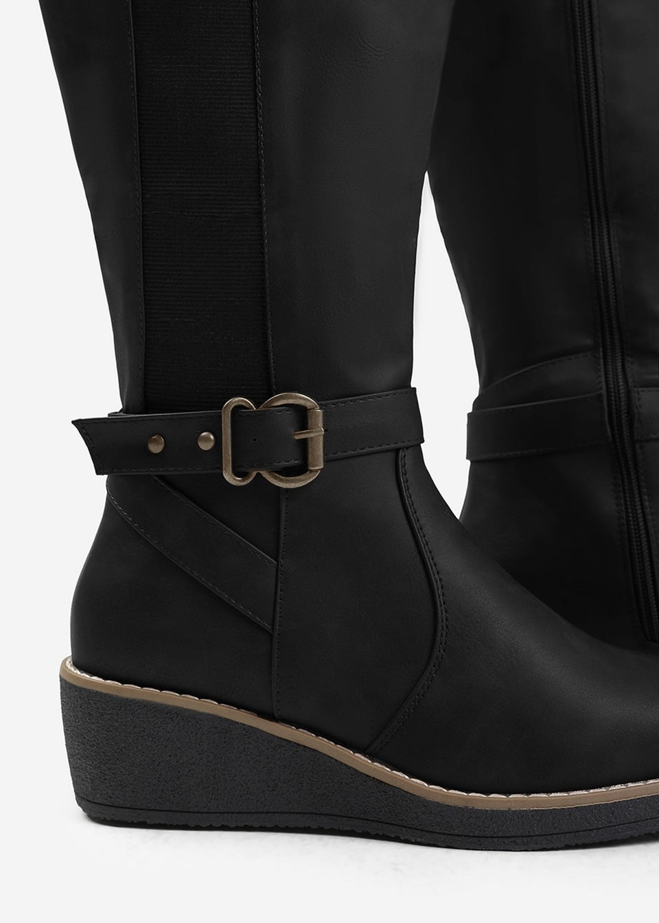 Black wedge boots wide calf sale