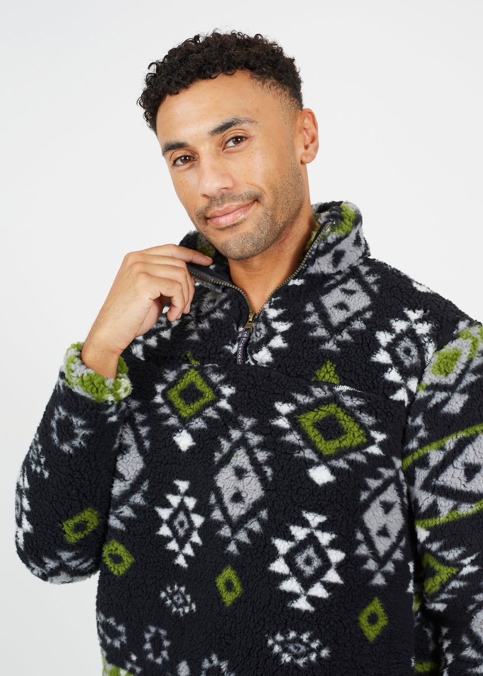 Brave Soul Black Quarter Zip Print Fleece