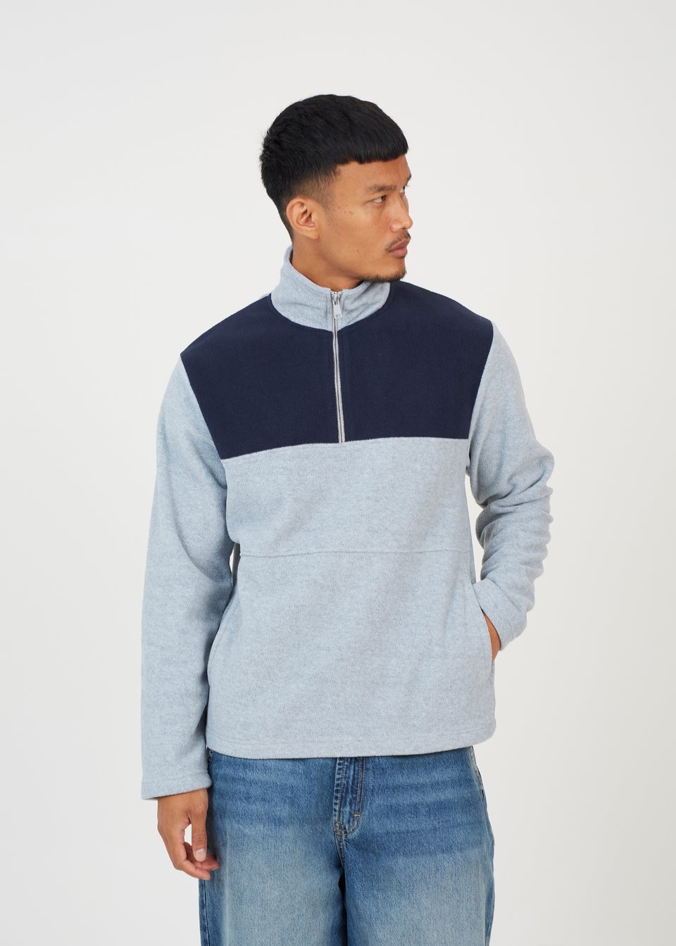 Brave Soul Light Grey Quarter Zip Jumper with Contrast Panel