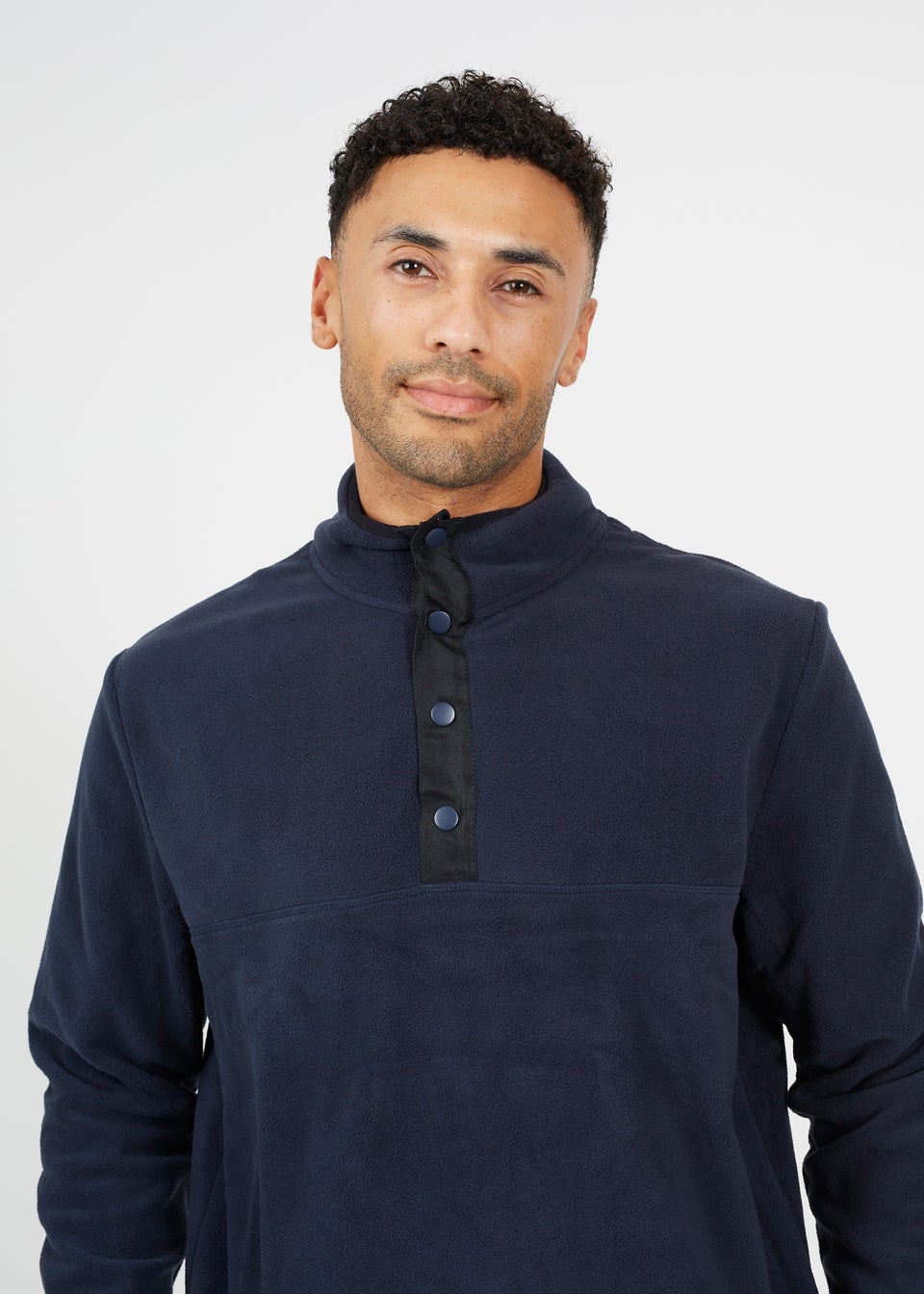 Brave Soul Navy Contrast Quarter Zip Fleece