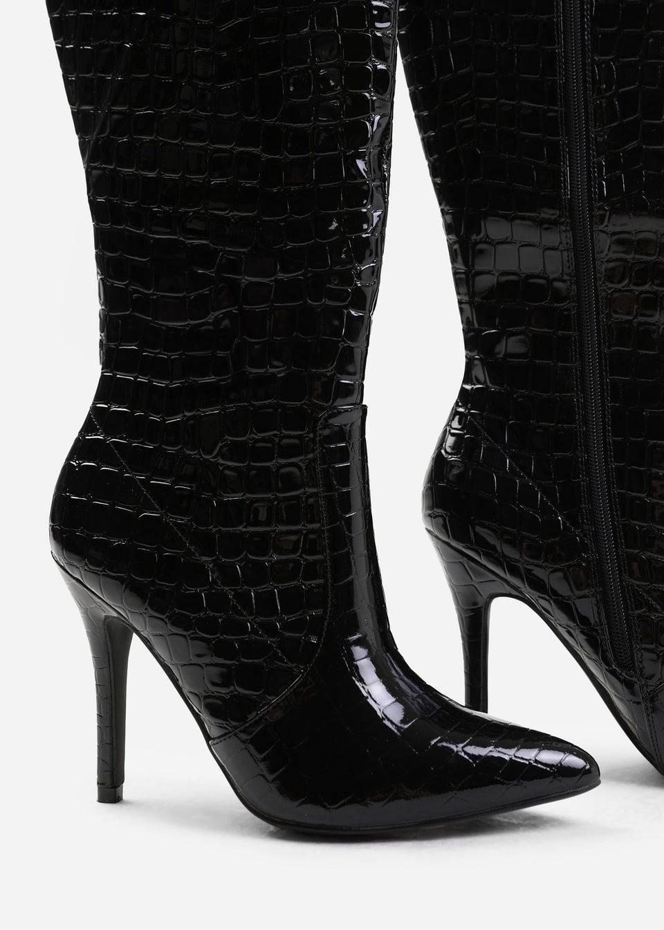 Where's That From Black Croco Zoya High Heel Boots