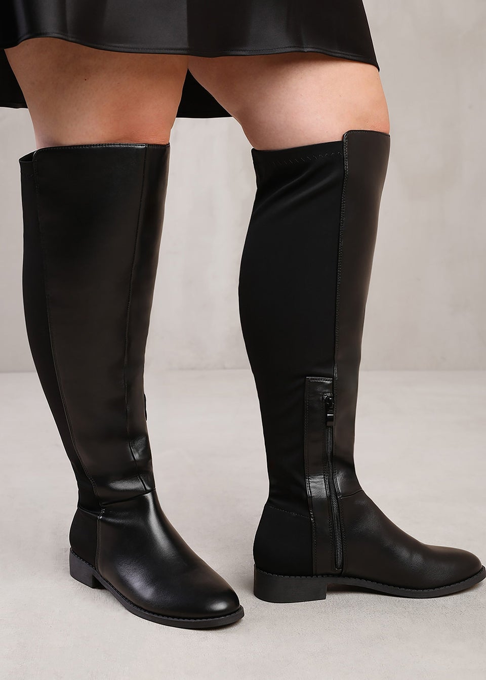 Where's That From Diem Black Pu Stretch Wide Calf Boots