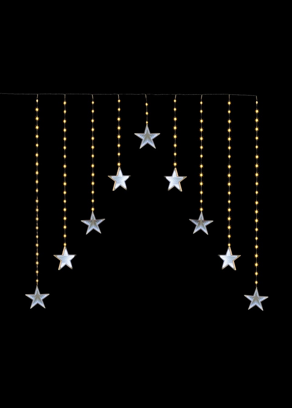 Premier Decorations Infinity Mirror Star Curtain Light with White and Warm White LEDs