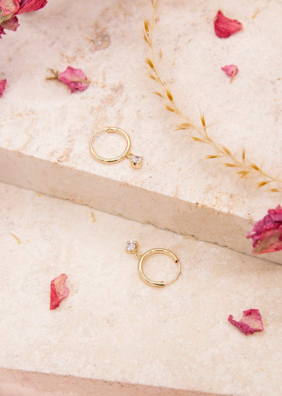 Golden Moments 9ct Yellow Gold Round White CZ Hoop Drop Earrings