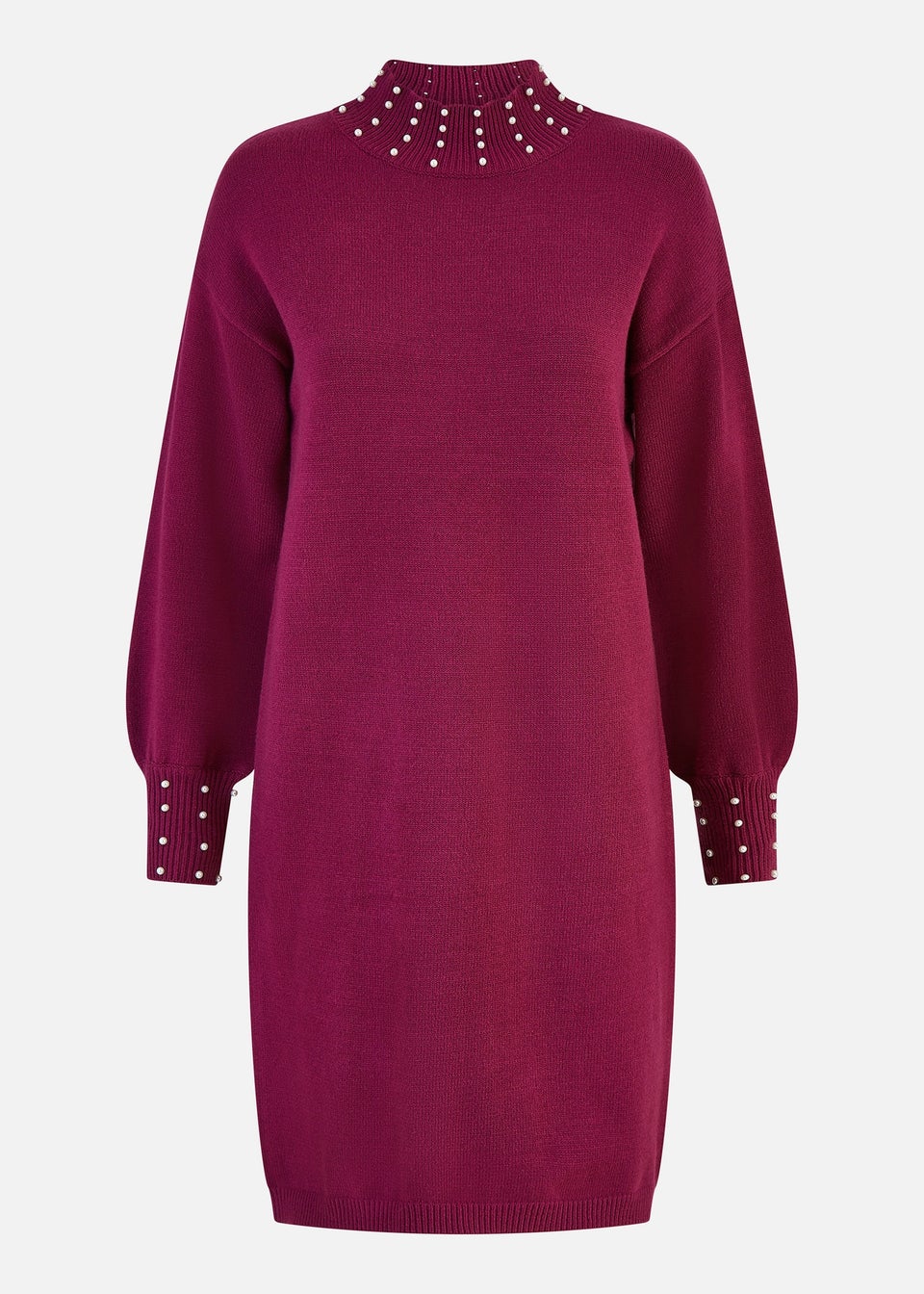 Mela Plum Pearl Detail Knitted Relaxed Jumper Dress