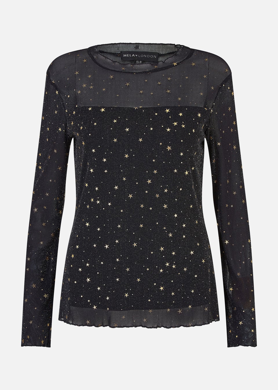 Mela Black Mesh Star Print Long Sleeve Top