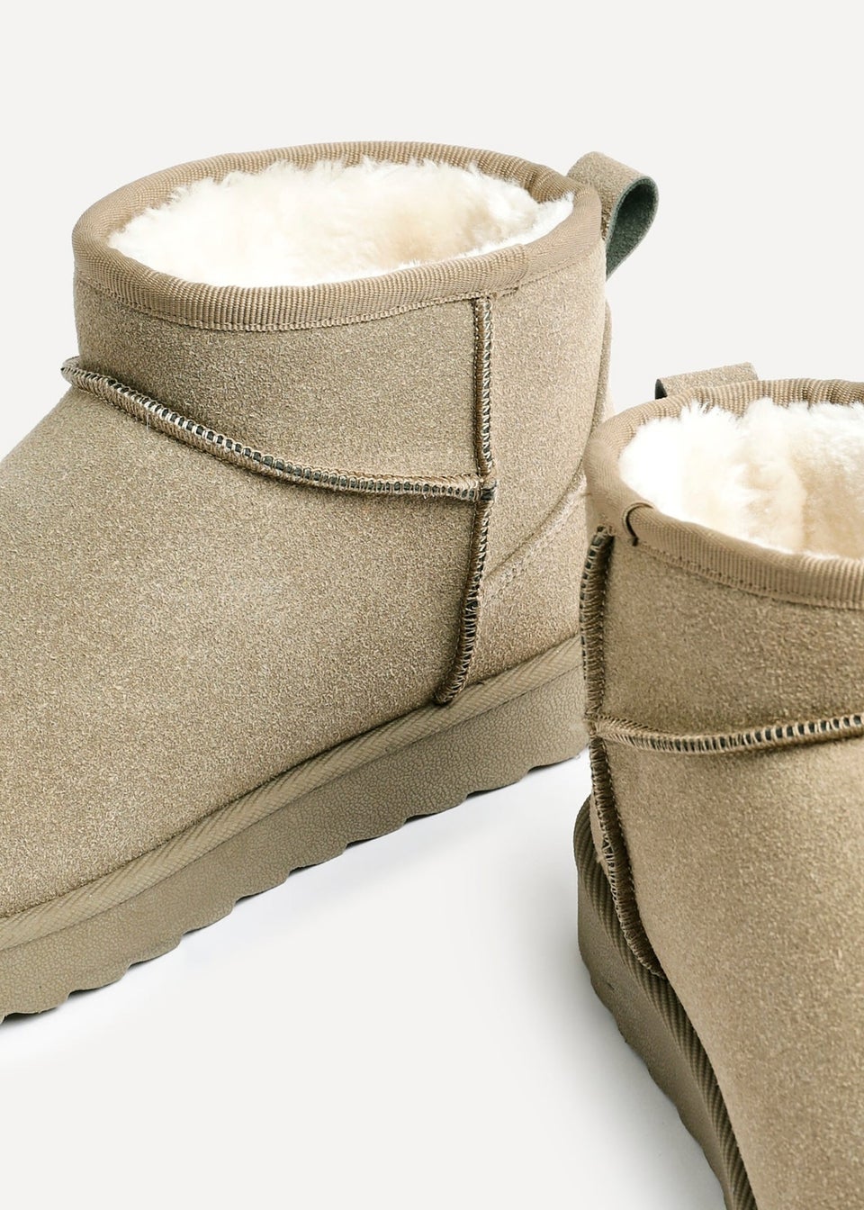 Linzi Ultra Mini Addy Khaki Faux Suede Faux Fur Lined Ultra Mini Ankle Boot