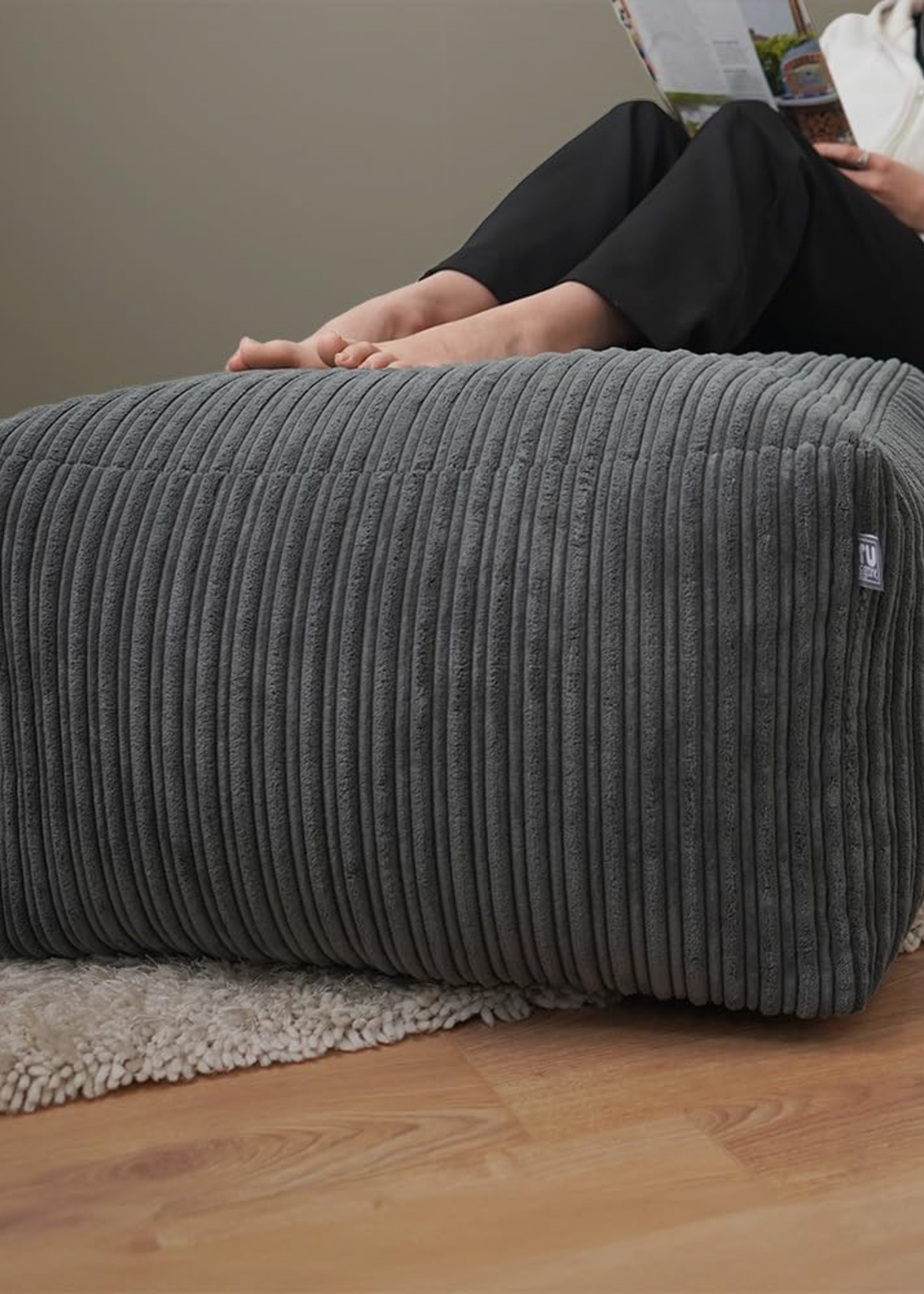 rucomfy Jumbo Cord Ottoman Slate Grey Beanbag