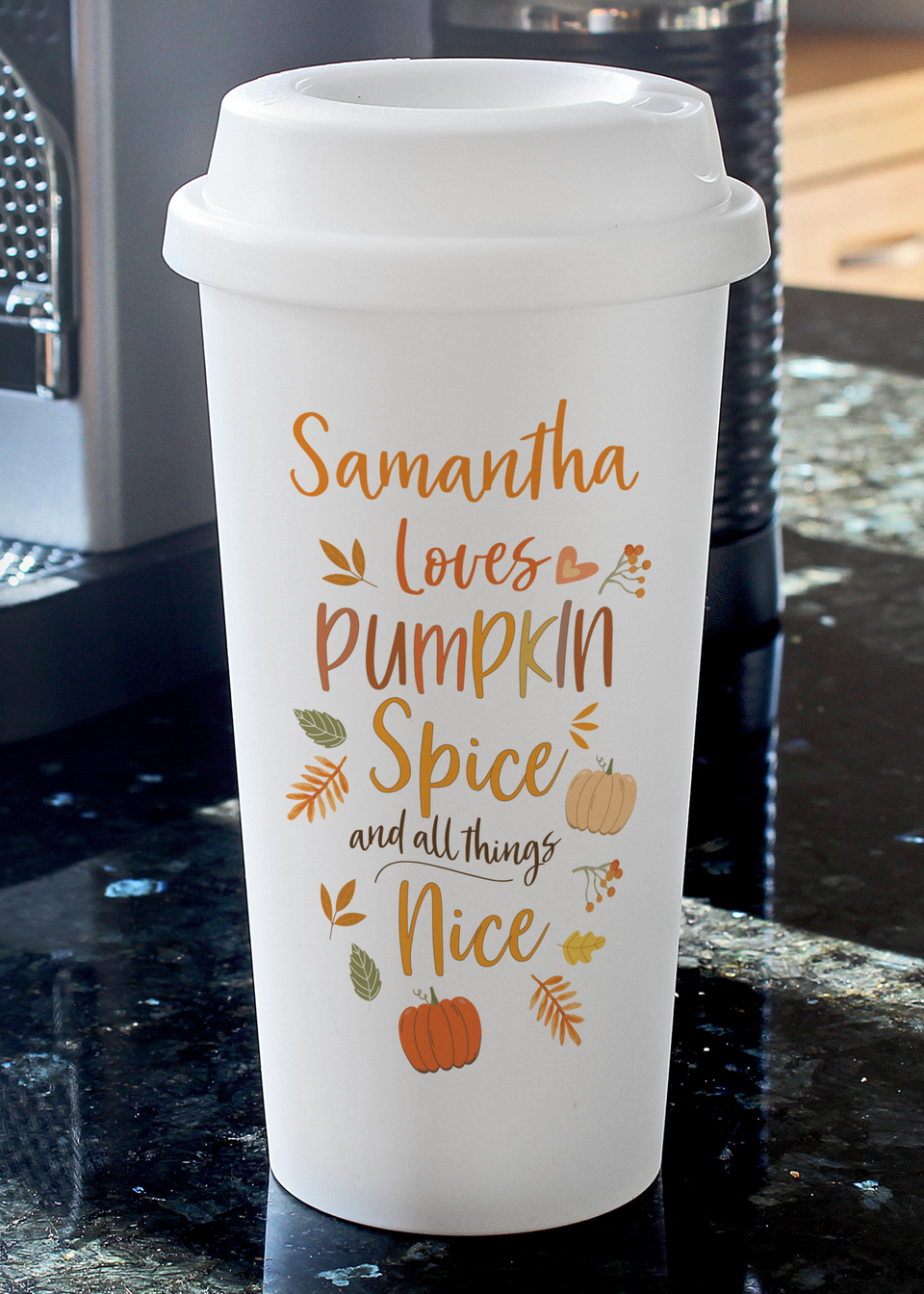 Personalised Memento Company White Pumpkin Spice Travel Mug