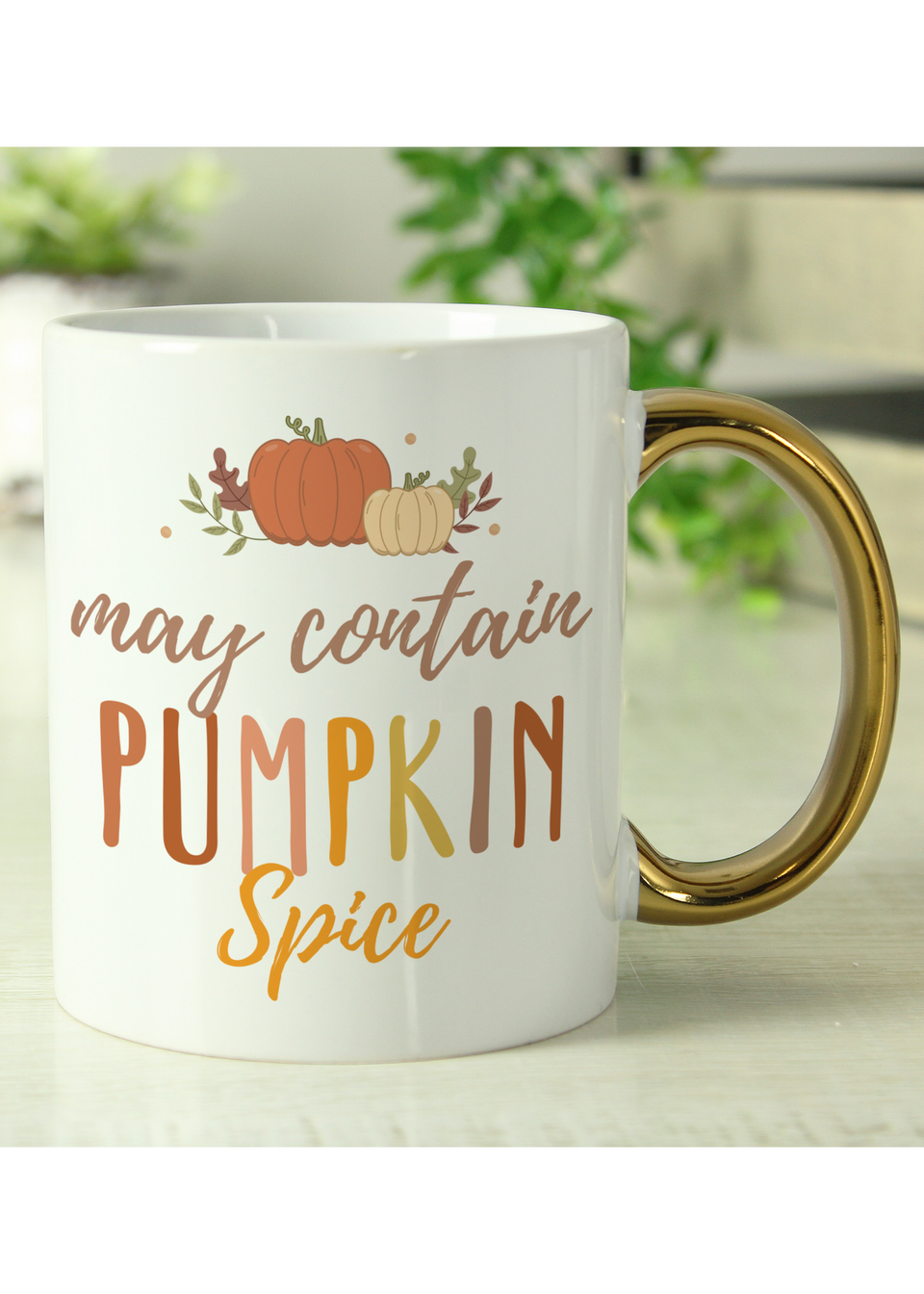 Personalised Memento Company White Pumpkin Spice Gold Handle Mug