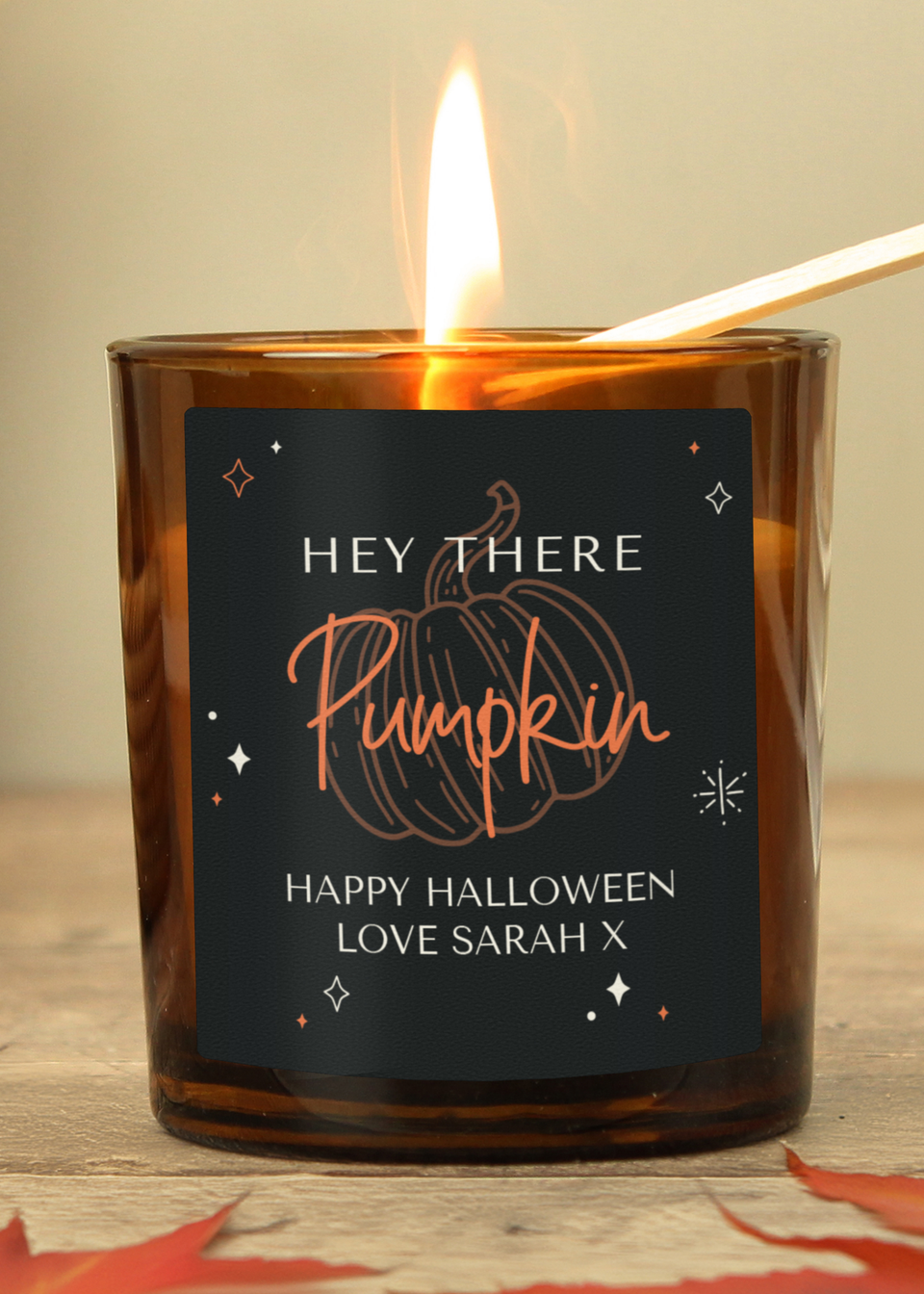 Personalised Memento Company Brown Pumpkin Amber Glass Candle