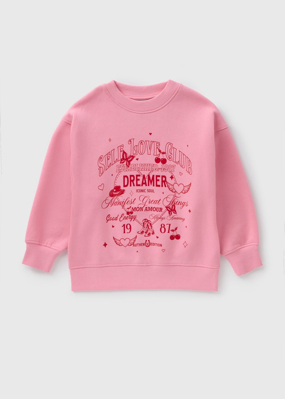 Girls Pink Self Love Oversized Sweatshirt (7-15yrs)