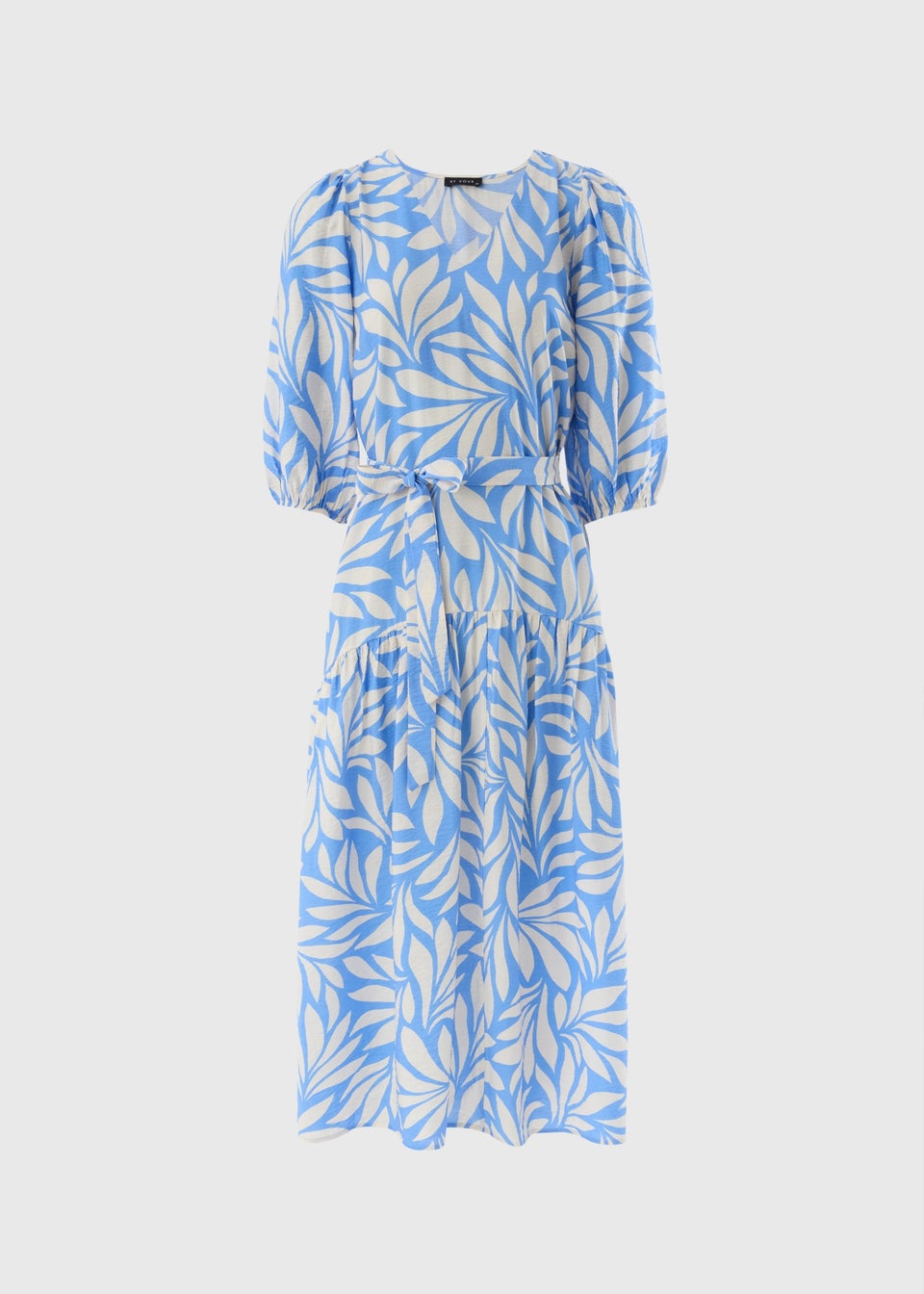 Et Vous Blue Palm Tie Waist Midaxi Dress