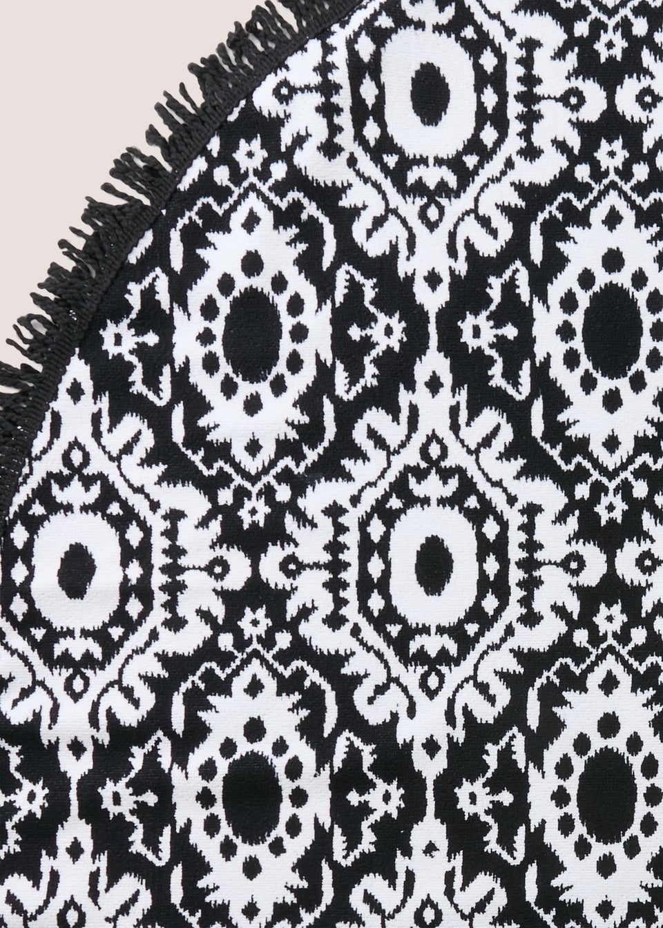 Black Mono Round Beach Towel