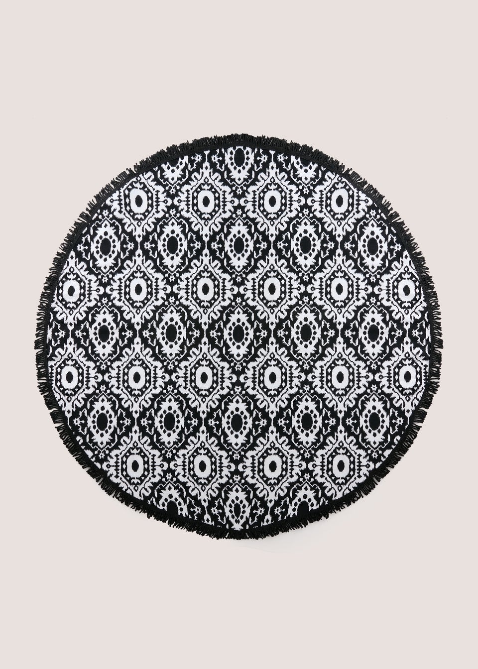 Black Mono Round Beach Towel