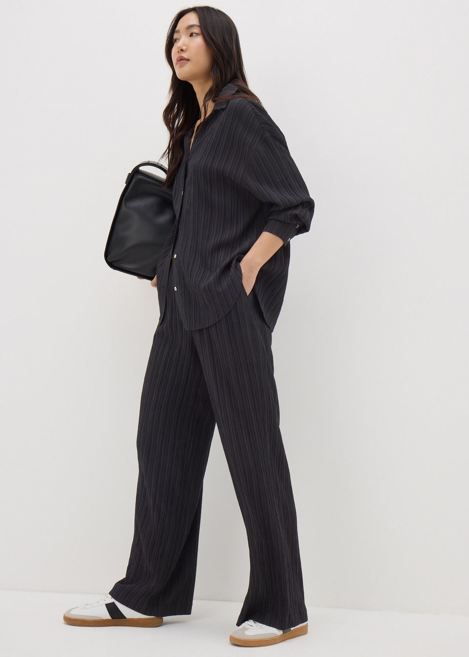 Et Vous Black Textured Co Ord Wide Leg Trousers