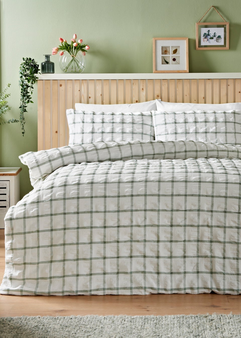 Green Grid Check Seersucker Duvet Set