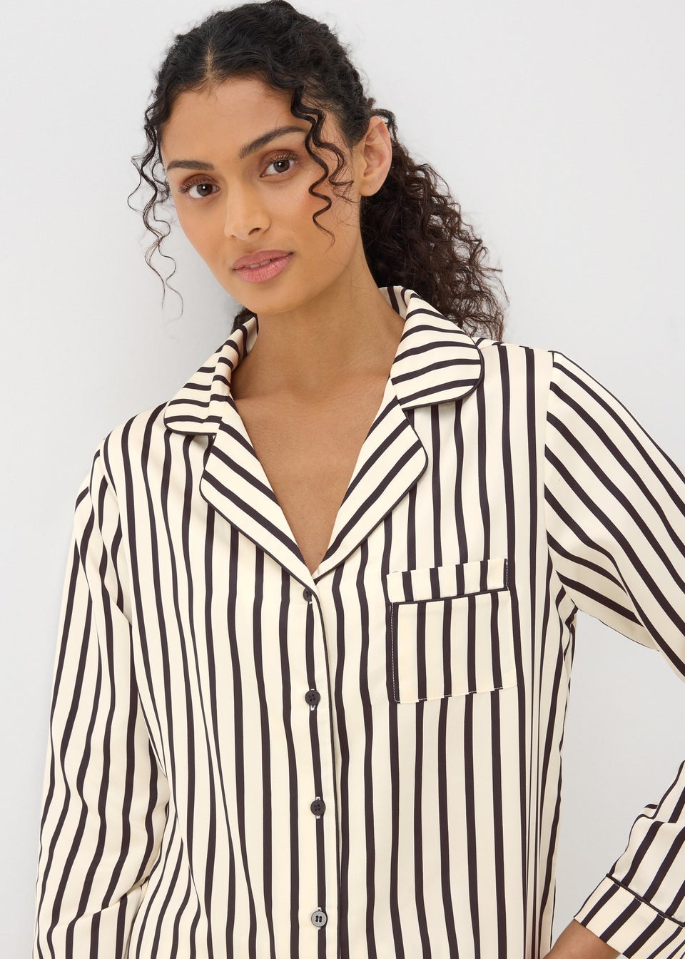 Black Stripe Satin Pyjama Set