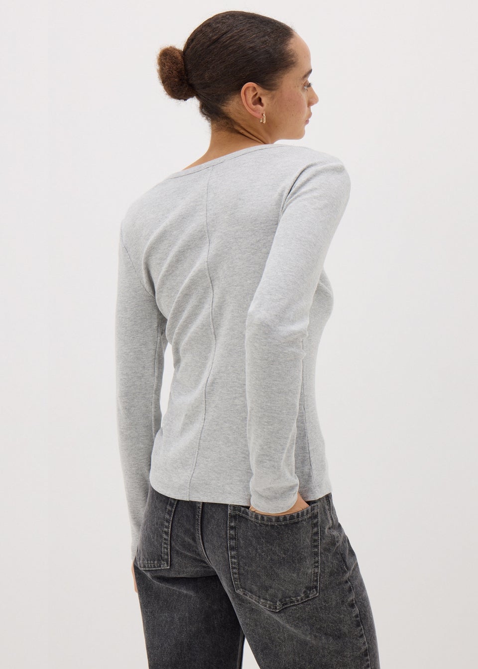 Grey Henley Long Sleeve Top