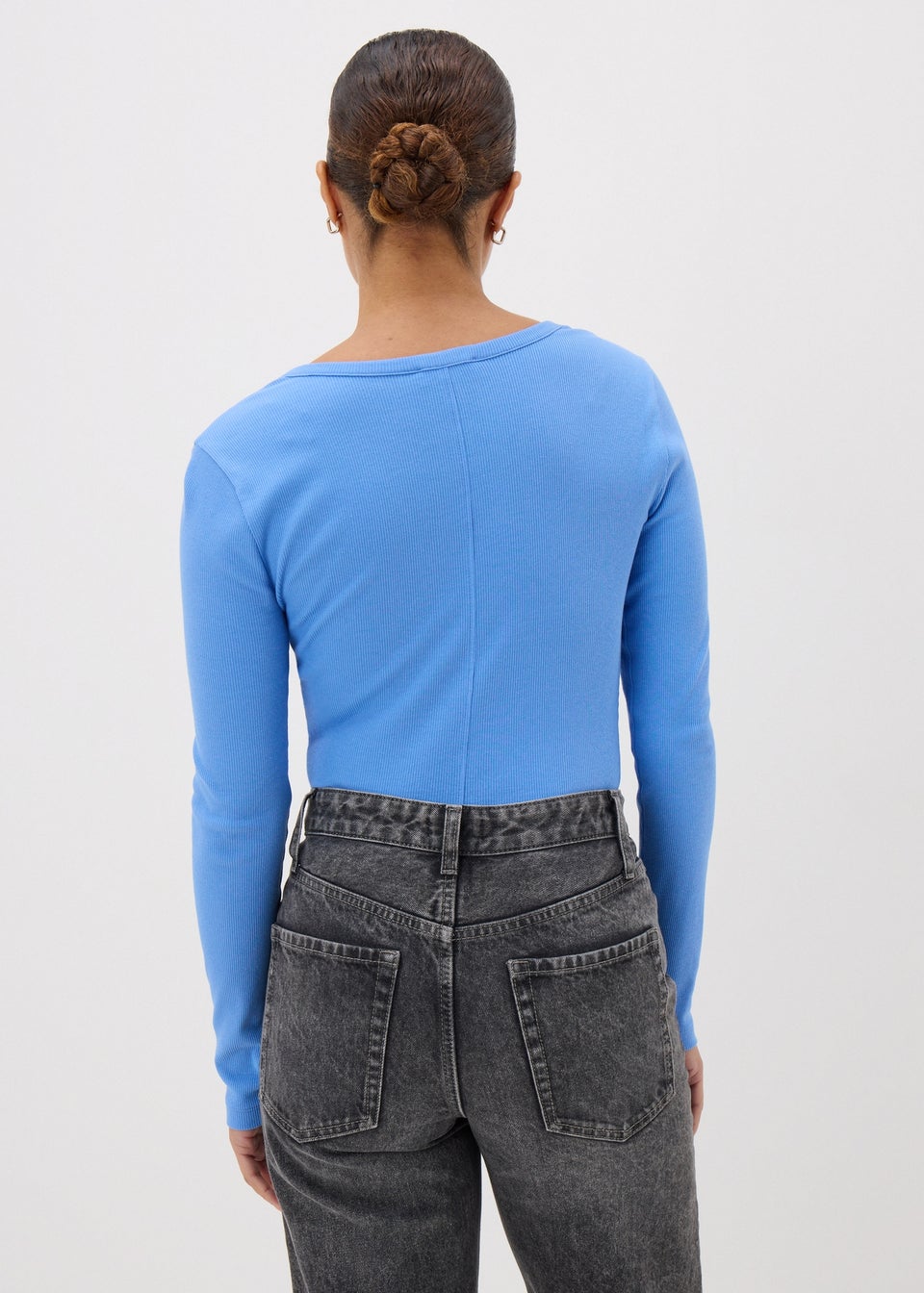 Blue Henley Collar Long Sleeve Top