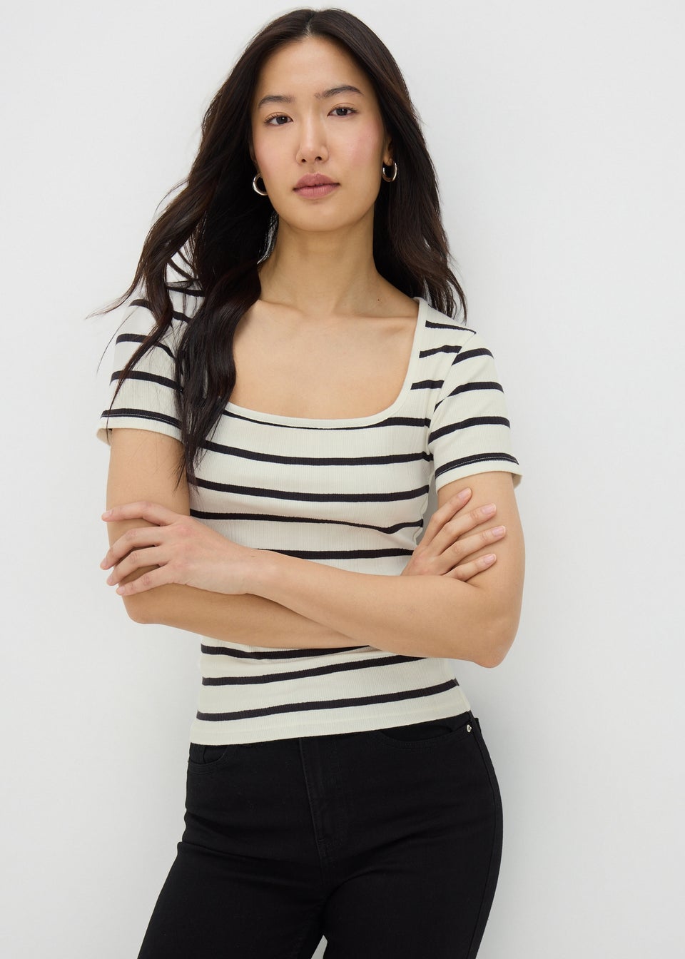 White Stripe Ribbed T-Shirt