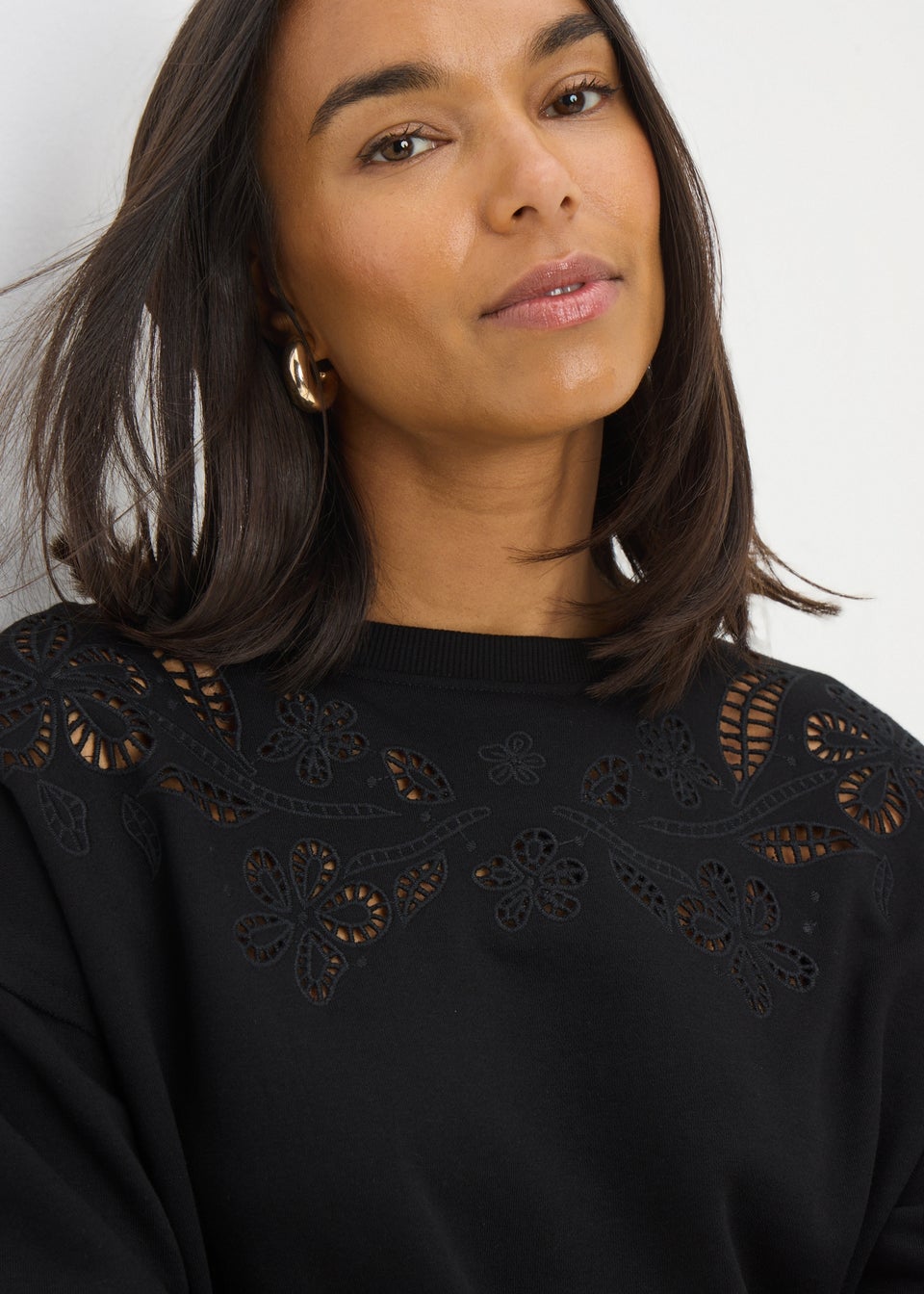 Black Cutout Floral Sweatshirt