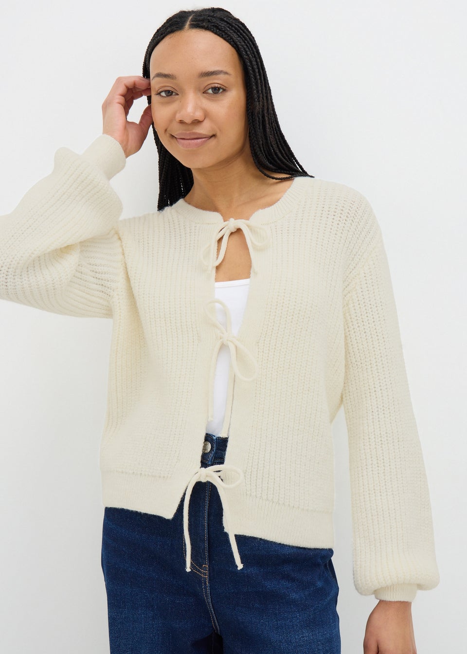 Cream Multi Tie Front Cardigan