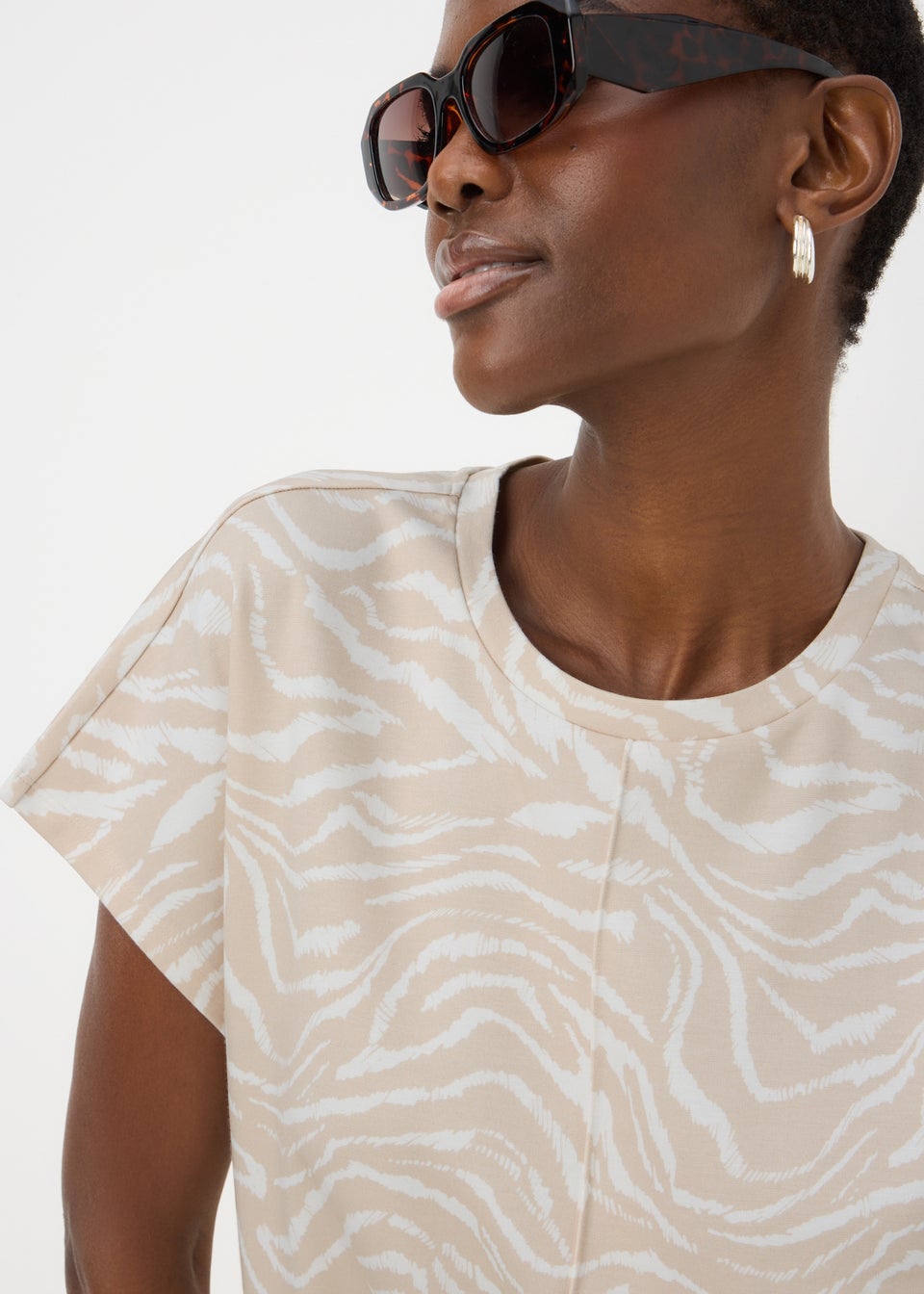 Beige Animal Print Ponte T-Shirt
