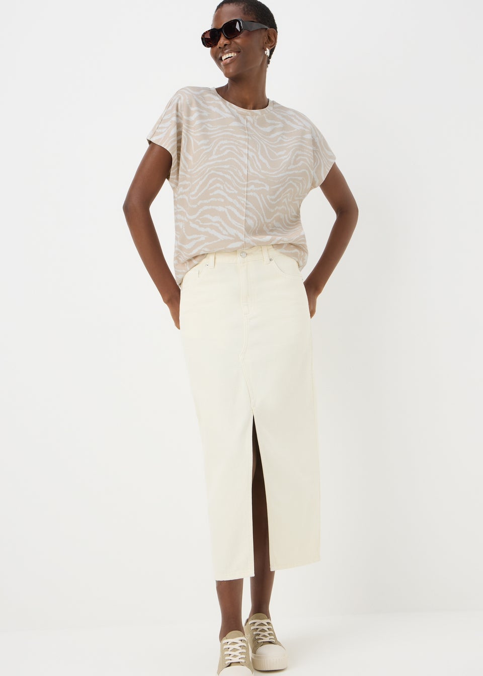 Beige Animal Print Ponte T-Shirt