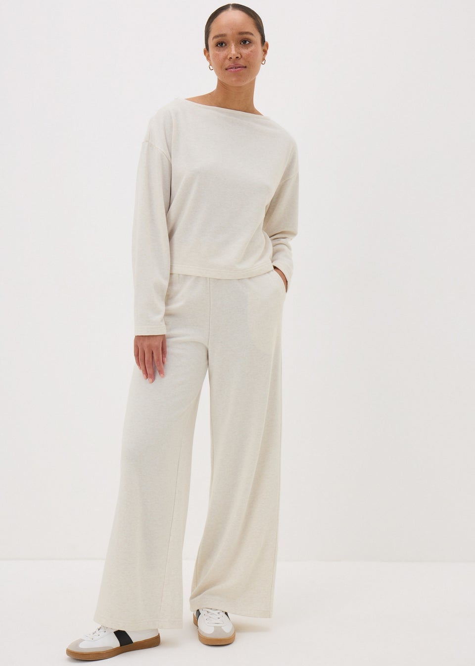 Oatmeal Wide Leg Jogging Bottoms