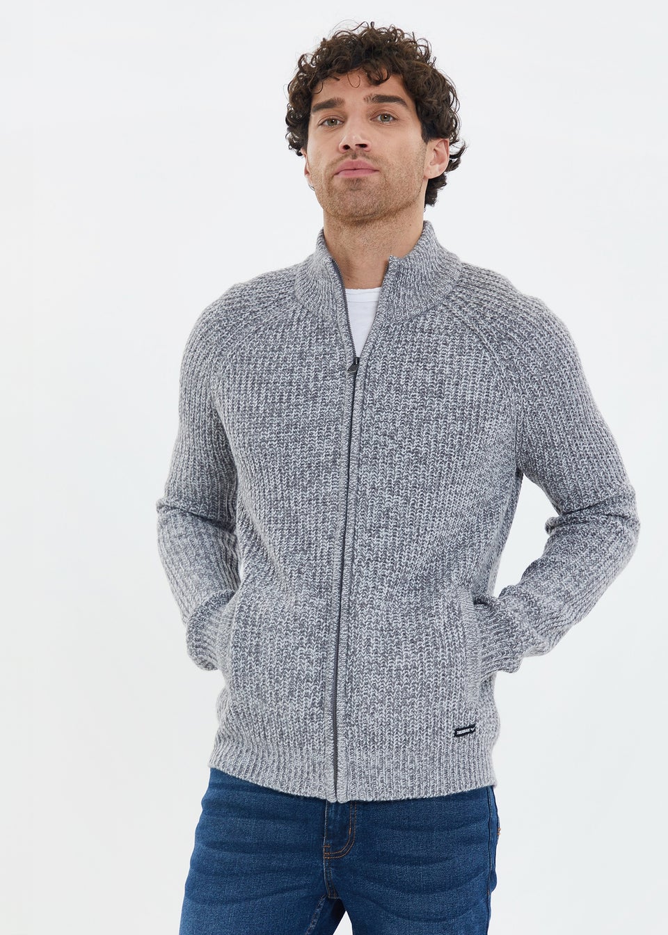 Threadbare Light Grey Zip Through Funnel Neck Cardigan Matalan