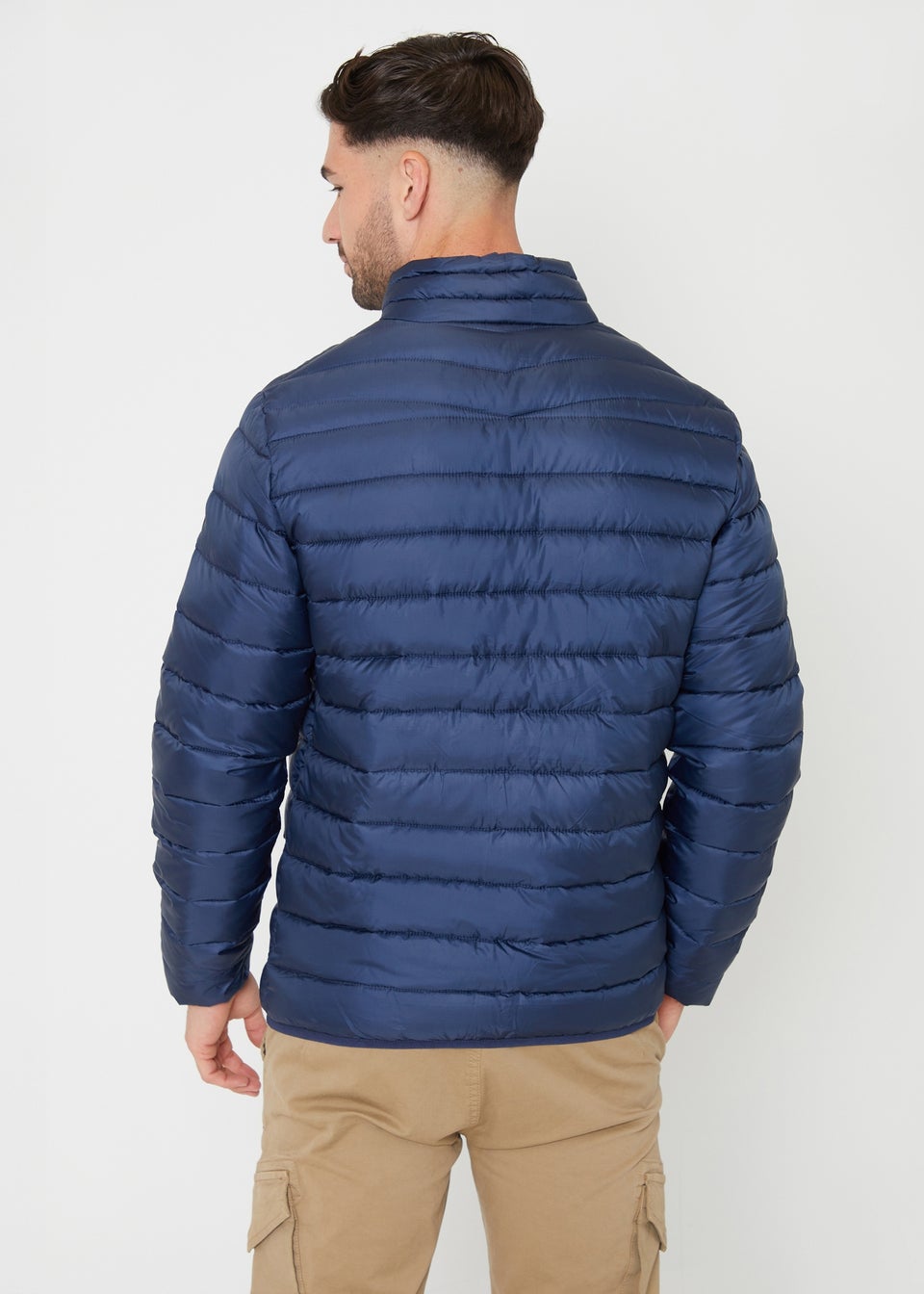 Threadbare Navy Matte Finish Padded Funnel Neck Jacket