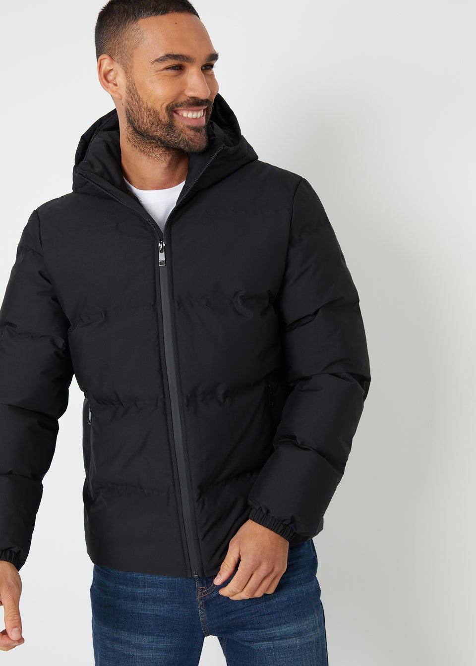 Threadbare Black Showerproof Hooded Puffer Jacket Matalan