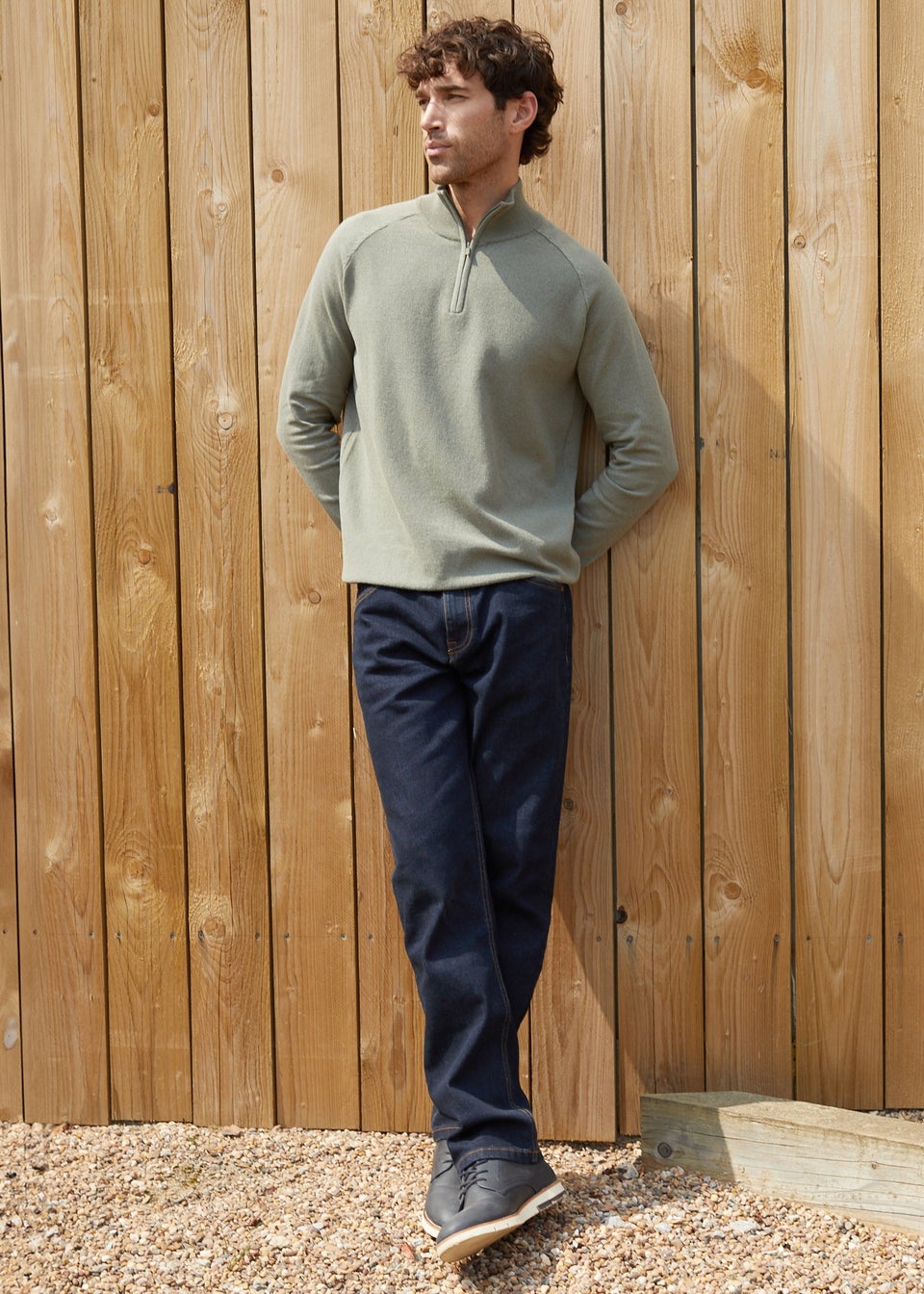 Threadbare Olive Textured Knit Quarter Zip Jumper