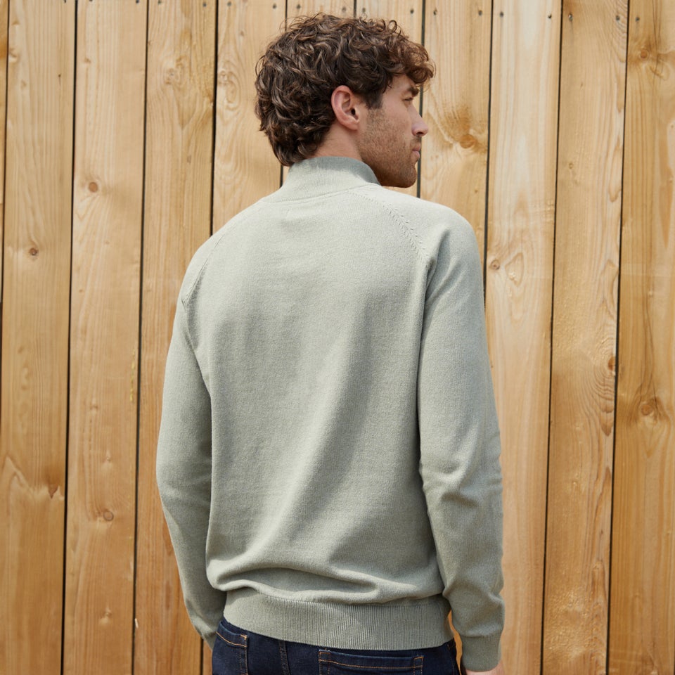 Threadbare Olive Textured Knit Quarter Zip Jumper