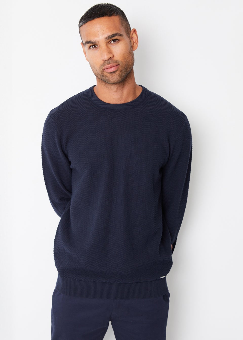 Threadbare Navy Textured Knitted Crew Neck Jumper