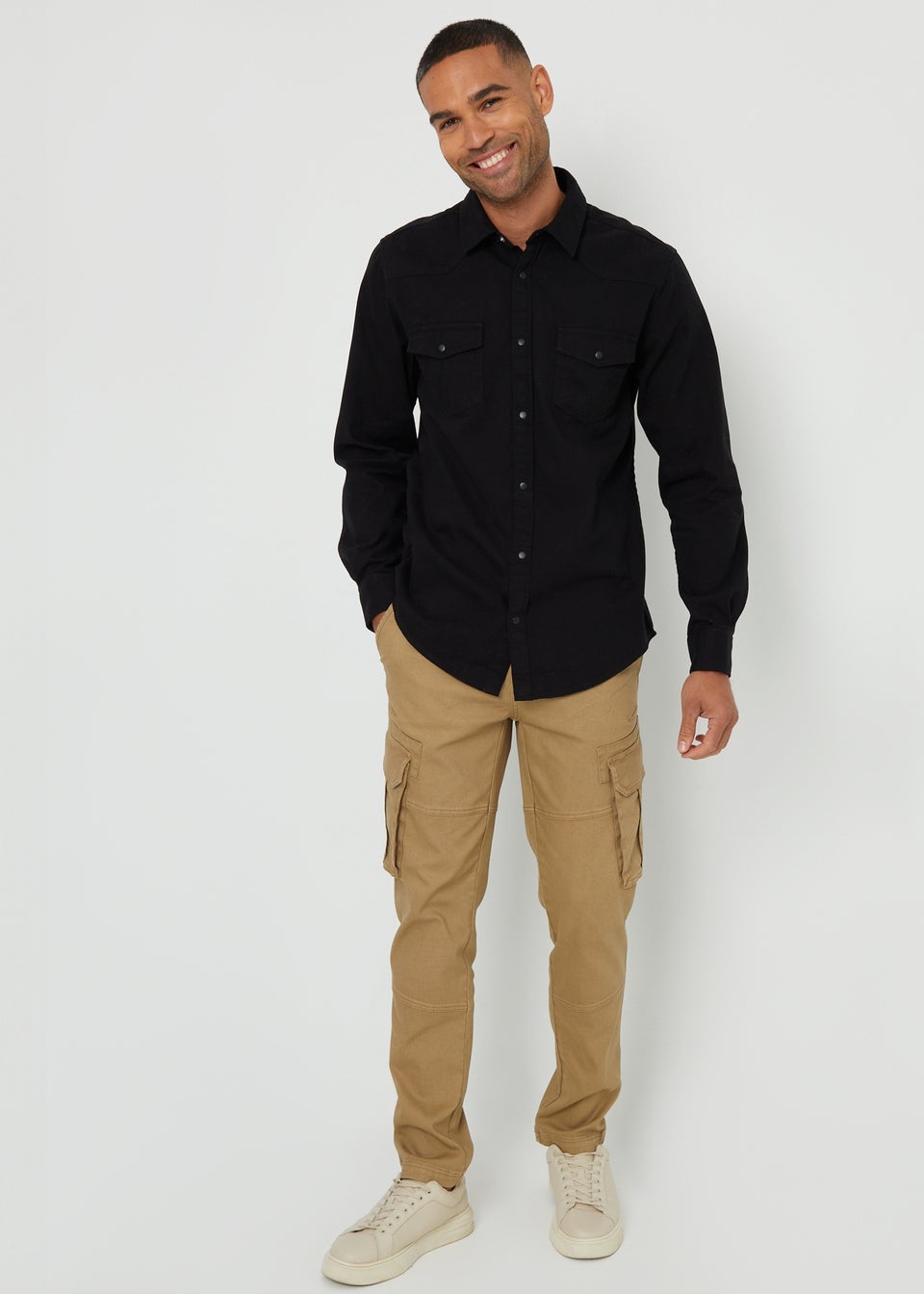 Threadbare Black Cotton Popper Closure Long Sleeve Shirt