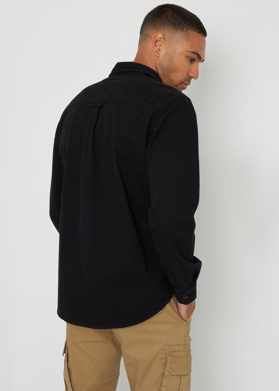 Threadbare Black Cotton Popper Closure Long Sleeve Shirt