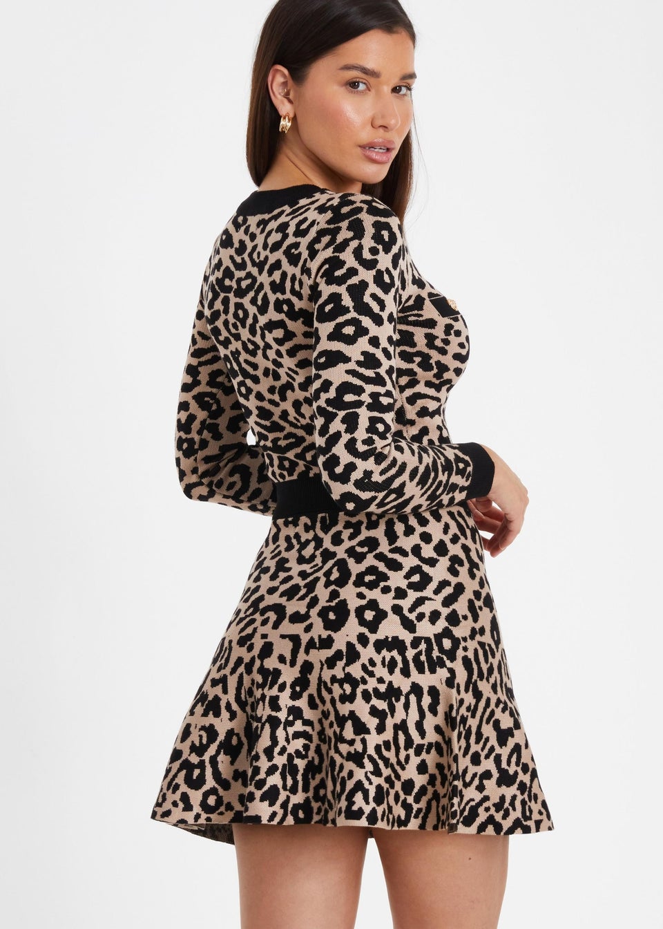 Quiz Black Leopard Print Knit Skirt Matalan